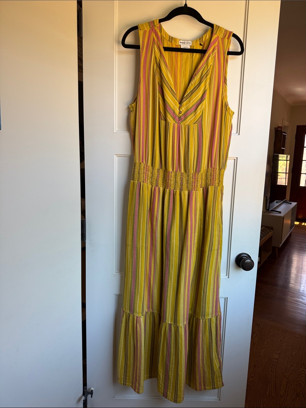 Prana Yellow and Pink Striped Sleeveless Dress (L)